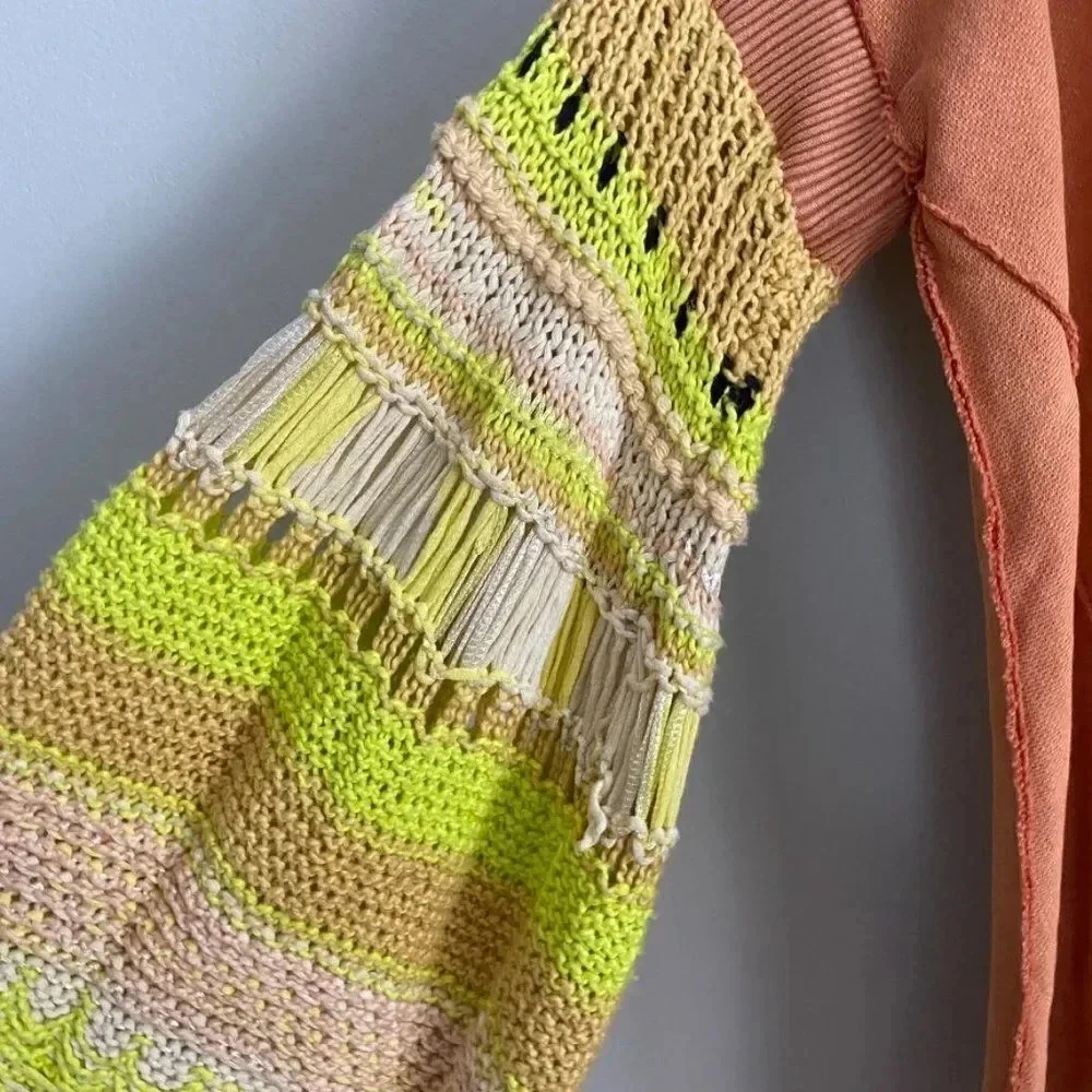 Free People Oversized Crochet Sleeves Sweater